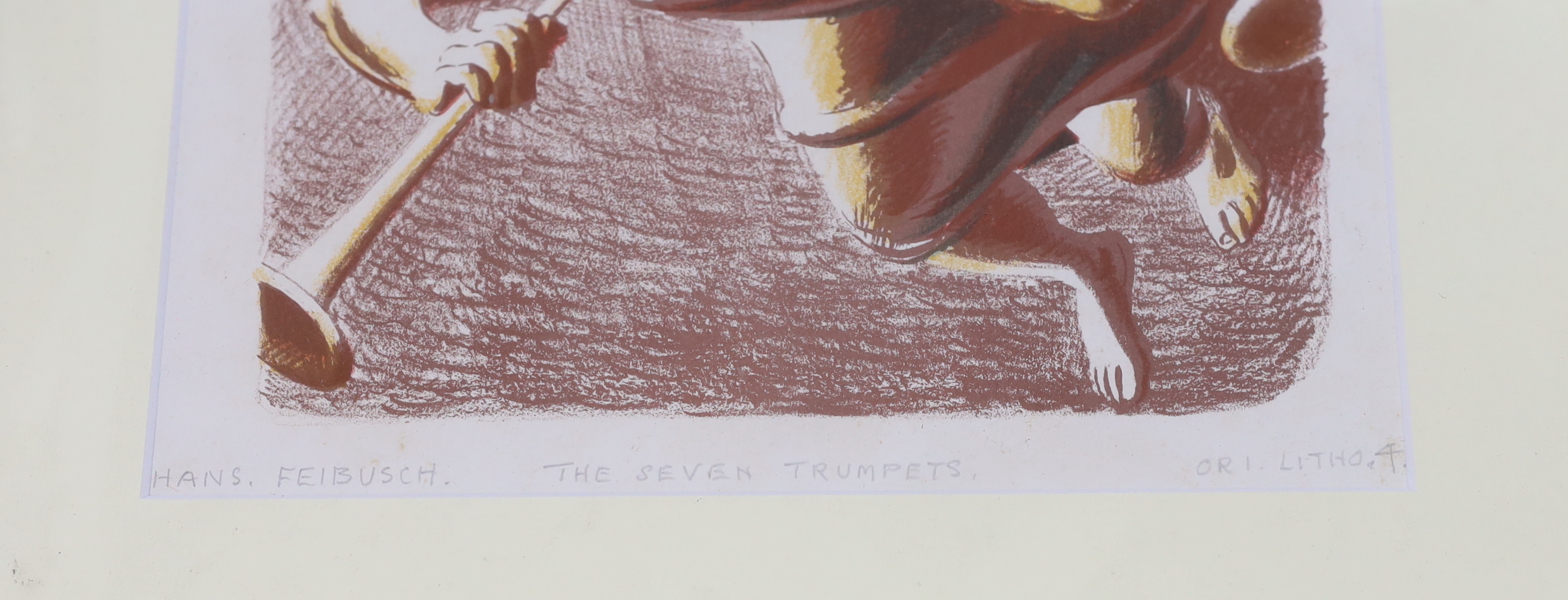 Hans Feibusch (German/British, 1898-1998), colour lithograph, 'The seven trumpets', inscribed in pencil, 35 x 22cm
